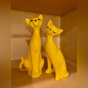 Rare Tall MCM “Atomic” Cat Salt & Pepper Shakers • Japan • 7” • Mint w/ Stoppers
